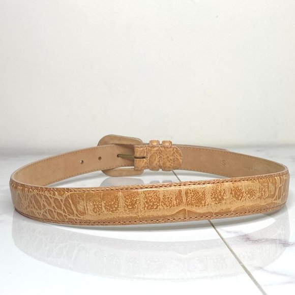 Ender Murat Beige Tan Imported Alligator Grain Calfskin Embossed Belt USA S - Picture 5 of 9